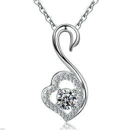 Crystal Womens Necklaces Pendant Simple Swan diamond jewelry heart-shaped collarbone chain love gold silver plated
