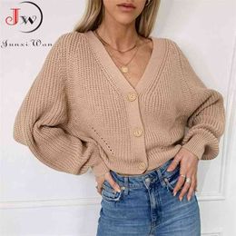 Fashion Antumn Cardigan Women Winter Long Sleeve V Neck Oversized Knitted Sweater Solid Casual Knitwear Short Coat Pull Top 210812