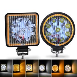 27W Car Led Work Light Bar 9 LED Car LED Spotlight Square Round 12V 24V Fog Lamp For 4x4 Offroad SUV ATV UTV Tractor Accessories