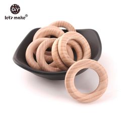 Let's Make Baby Teether 50pc Beech Wooden Round Wood Ring 40mm DIY Bracelet Crafts Gift Teething Accessory Nursing Bangles 211106