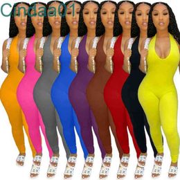 Women Jumpsuits Designer Slim Sexy Wear Solid Colour Hanging Neck V Neck Open Back Pile Pants Onesies Leg Sexy Rompers