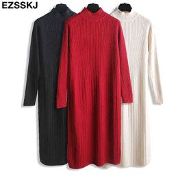 Autumn Winter long thick straight Sweater dress women solid loose pure solor Thick dress Female oversize knit dress Long sleeve G1214