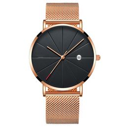 Fashion temperament meter line calendar mesh strap mens quartz watch