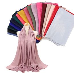 2022 Women Scarf Bubble Chiffon Scarf Imitation Silk Hijab Solid Colour Shawls and Wraps Headband Muslim Hijab Scarfs 175*75CM