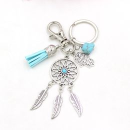 Wholesale New Aqua Tassel Dreamcatcher Keychain Car Hanging Key Vintage Enchanted Forest Dream Catcher Net With Feather Hand Decoration Ornament For Women Gifts