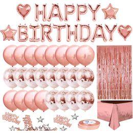 rose gold letter balloons Canada - Party Decoration Rose Gold Birthday Set Letter Happy Balloons Kids Aluminum Foil Tablecloth Latex