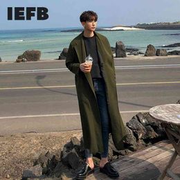 IEFB Korean Trend Windbreaker With Belt Spring Mid Length Oversize Trench Coat Notched Korean Long Sleeve Cloth 9Y5277 210524