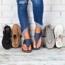 Women Summer Sandals Plus Size PU Shallow Platform Casual Buckle Solid Colour Med Heel Wedeges Shoes Female Slides 2021