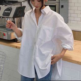 Autumn White Shirt Women Cotton Plus Size Vintage Ladies Tops Cardigan Long Sleeve Casual Loose Female Blouses Clothing 11456 210508