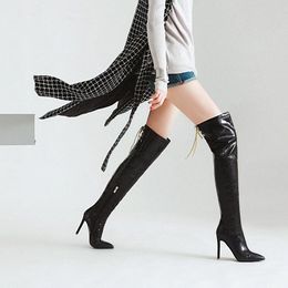 ALMUDENA Botas largas con cristales brillantes para mujer, zapatos de tacón  alto fino con diamantes brillantes, para novia, con tacones brillantes|Botas  sobre la rodilla| - AliExpress