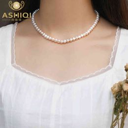 ASHIQI 6-7mm Natural freshwater pearl Chokers necklace 925 sterling silver jewelry for women gift 2021 trend fashion
