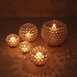 2021 Crystal Tea Light Candle Holders for Wedding Table Centrepieces Dining Room Christmas Home Decorative Candle Lantern Silver Gold