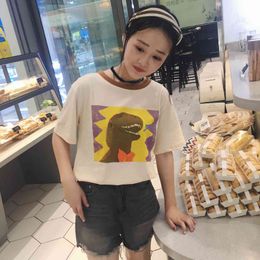 Summer Fashion Cartoon Dinosaur Printed Cute Cotton Short Sleeve Female T-shirts 210522