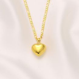 glaze Heart Pendant Italian Figaro Link Chain Necklace Womens 18k Solid Yellow Gold GF 600 * 3 mm