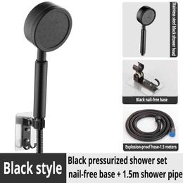 Black Shower Head Stainless Steel High Pressur Handheld Wall Mounted for Bathroom Water Saving Rainfall Shower Hose Holder Set H1209