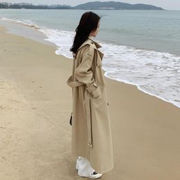 Women's Trench Coats Loose Oversize Long Coat Women Double-Breasted With Belt Khaki Duster For Lady Spring Autumn Outerwear