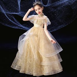 Lovely Kids Flower Girl Dresses For Long Sequined Ball Gown Sweep Train Bridesmaid Dress Girls Pageant Wedding Party Gowns 403