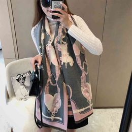Scarf Neckerchief Scarves Autumn and Winter Imitation Cashmere Double-sided Thickened Warm Long Shawl Horse Drawn Cart Pattern Bib