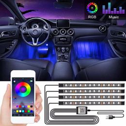 Car Decoration Light Interior Atmosphere Lights RGB LED Strip Light With USB Cigarette Lighter Wireless Remote Music Control APP Multiple Modes