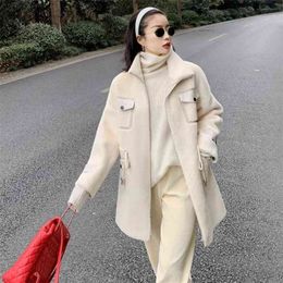 Winter Women's Imitation Mink Fur Coat Stylish Mid-Length Loose Outwear Drawstring Waist Large Size Thick Warm Jacket C-174 210925