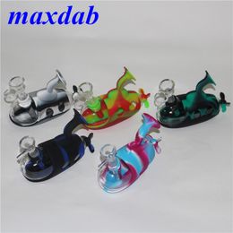 submarine shape Silicone Hookahs Bong Water Pipes Glass Oil Rigs herb bubbler Held Hookah Bongs Colourful dabber tool
