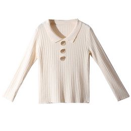 PERHAPS U Women Black Khaki Blue White Turn Down Collar Long Sleeve Button Knitted Top Autumn B0210 210529