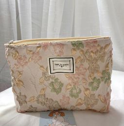 Cosmetic Bags Women Canvas Floral Prints Large Capacity Clutch Makeup Bag