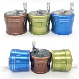 tobacco Canada - Aluminum alloy Metal Smoking Grinder with Handle 4 Layers Hand Muller Spice Crusher 63mm Cutting Tobacco Spice Dry Herb Smok Accessories