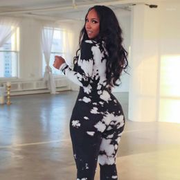 Women Fashion Sexy Girl Style Jumpsuits Long Sleeve Round Neck Printed Tight Pants Women's & Rompers