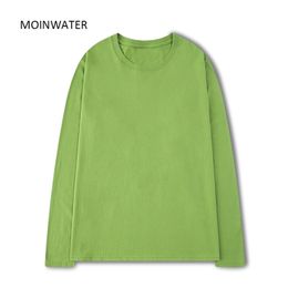 MOINWATER Women 100% Cotton Long Sleeve T shirts for Autumn Female Green Purple Spring Solid Tees Tops MLT2138 220207