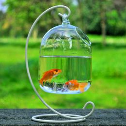 Vases Clear Hanging Glass Aquarium Bowl With Rack Fish Tank Flower Plant Vase Home Decor