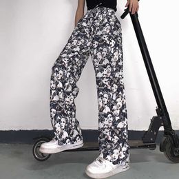 2021 Women's Sports Pants Spring New Streetwear Straight High Waist Trouser Baggy Vintage Trend Printing Casual Wide Leg Pants Q0801