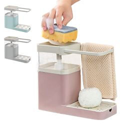 Soap Dispenser Kitchen Towel Rack Sponge Holder Bathroom 3-in-1 Manual Press Box Multifunctional cleaning combination 211206
