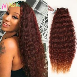 synthetic curly hair extensions weave Australia - Magic Ombre Deep Curly Hair Bundles 28"30"32"Inch Synthetic Hair Extensions Weaves High Temperature Fiber Hair For Black Women 220216