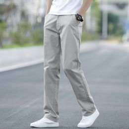 Men's Summer Pants Light High Waisted Khaki Straight Leg Trousers Male Trend Style Cotton Stretch Casual Vintage Black Pant 210518