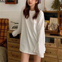 Oversized Solid Loose Women T Shirt Tops Full Sleeve O-neck Basic Long Tees Casual Fashion Korean Female T-shirts Femme 210513
