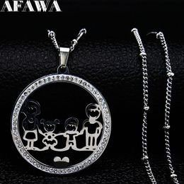 Family Boy Gril Stainless Steel for Women Silver Colour Crystal Necklace Jewellery Collares Christmas Gift N9132