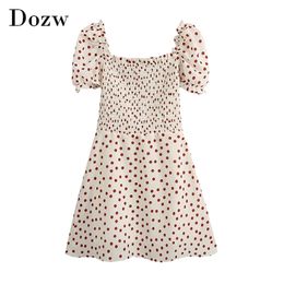 Women Polka Dot Print Sweet Mini Dress Summer Ruffles Retro A Line es Butterfly Short Sleeve Beach Sundress 210515