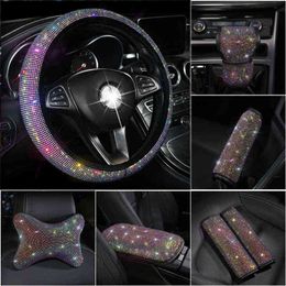 Bling Full Crystal Steering Wheel Cover Rhinestone Diamonds Car Steering Wheel Covers Car Styling Car Accessories Set For Girl J220808