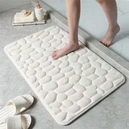 GURET Non-Slip Bath Mat Cobblestone Embossed Bathroom Carpet Shower Room Doormat Memory Foam Absorbent Floor Mat Rugs For Home 211130