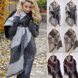 Scarves Women Fall Winter Warm Large Thick Lady Fashion Cashmere Wool Blend Soft Plaid Patchwork Scarf Shawl Wrap