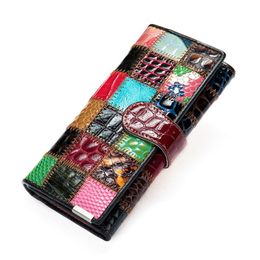 Women's Wallet Genuine Leather Patchwork Wallet for Women Clutch Bags for Cellphone Women's Purses Coin Wallets Long