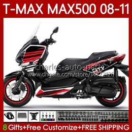 Black red Motorcycle Body For YAMAHA T-MAX500 TMAX-500 MAX-500 T 08-11 Bodywork 107No.49 TMAX MAX 500 TMAX500 MAX500 08 09 10 11 XP500 2008 2009 2010 2011 Fairings