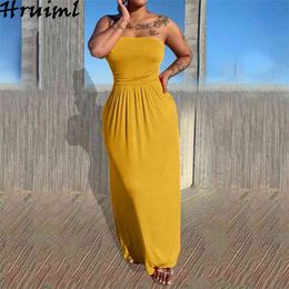 Summer Long Dresses Off Shoulder Sexy Solid Colour High Waist Ruched Slim Wrap Streetwear Casual Party Evening 210513