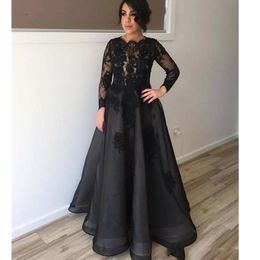 Black Mother Of The Bride Prom Dresses Long Sleeve Floor Length Appliques Women Evening Party Gowns Mother Guest Dress