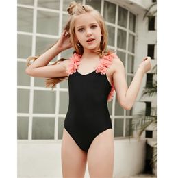 black children swimwear Canada - Riseado Flower Design Swimsuit Black Swimwear Children U-back Swimming Suit For Women Girl Bodysuit Summer Beachwear 210522