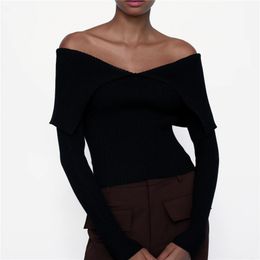 BLSQR One shoulder Long Sleeve Knitted Women Sweater Black Pullovers Streetwear Casual Autumn Winter Jumpers 210430