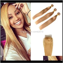 Brazilian Siky Straight Hair Bundles Pure 27# Honey Blonde Color Deal With Mixed Length 100Percent Human Hair Extensions Jmqwn Pl4Bl