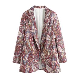 BLSQR Women Paisley Printed Pockets Blazers Feminino Vintage Long Sleeve Female Outerwear Coat Chic Suit Tops 210430