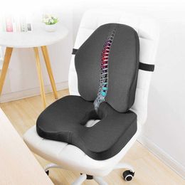 Memory Foam Lumbar Support Chair Cushion Pillow Orthopaedic Seat Cushion For Car Office Back Pillow Sets Hips Coccyx Massage Pad 210716